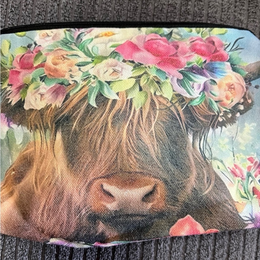 Highland Cow flower print Cosmetic Bag/ Tool pouch/ Pencil Case